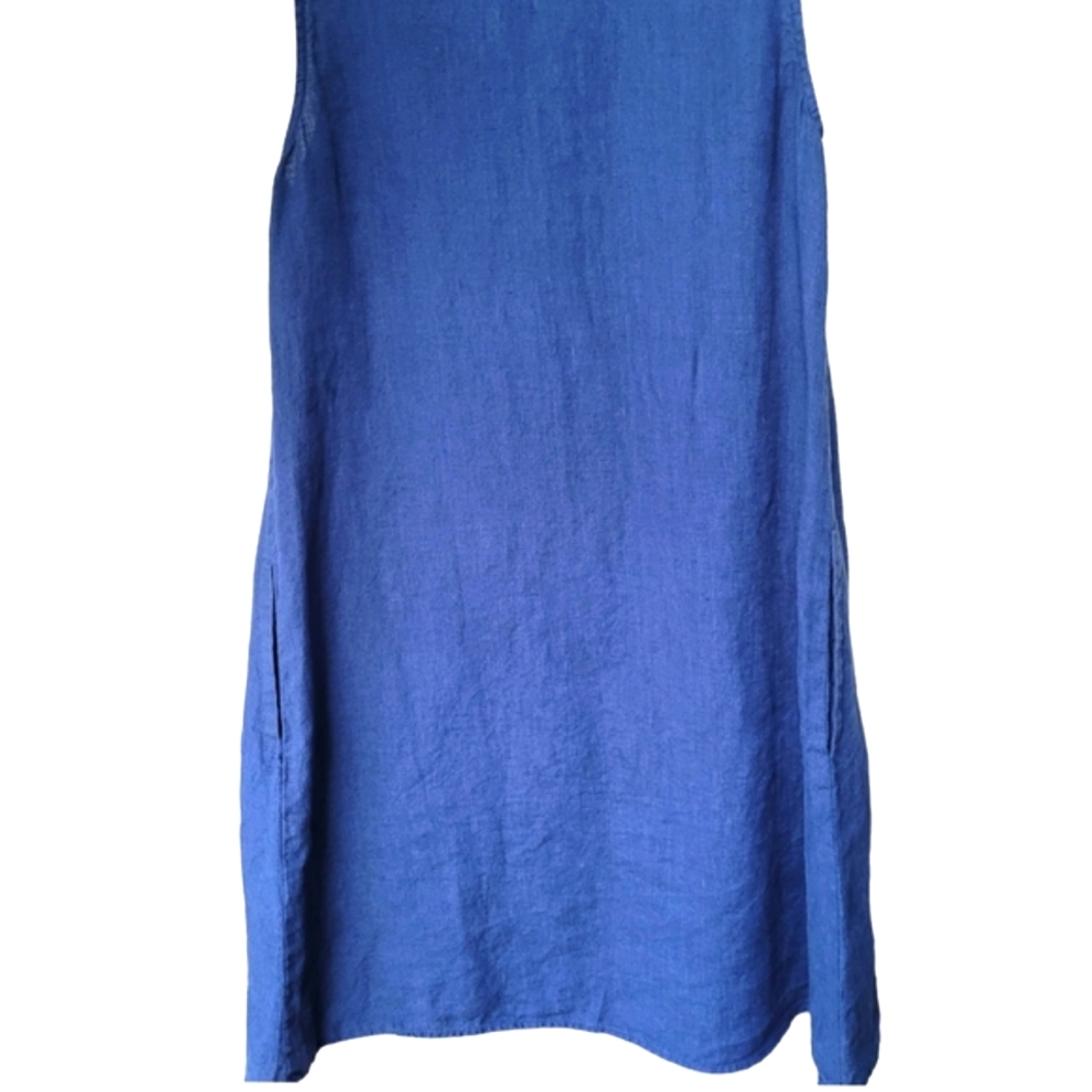J.McLaughlin 100% Linen Sleeveless Shirt Dress Blue Pockets Size S - Picture 9 of 16